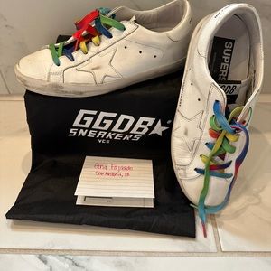 GENTLY used Golden Goose Superstar White Rainbow